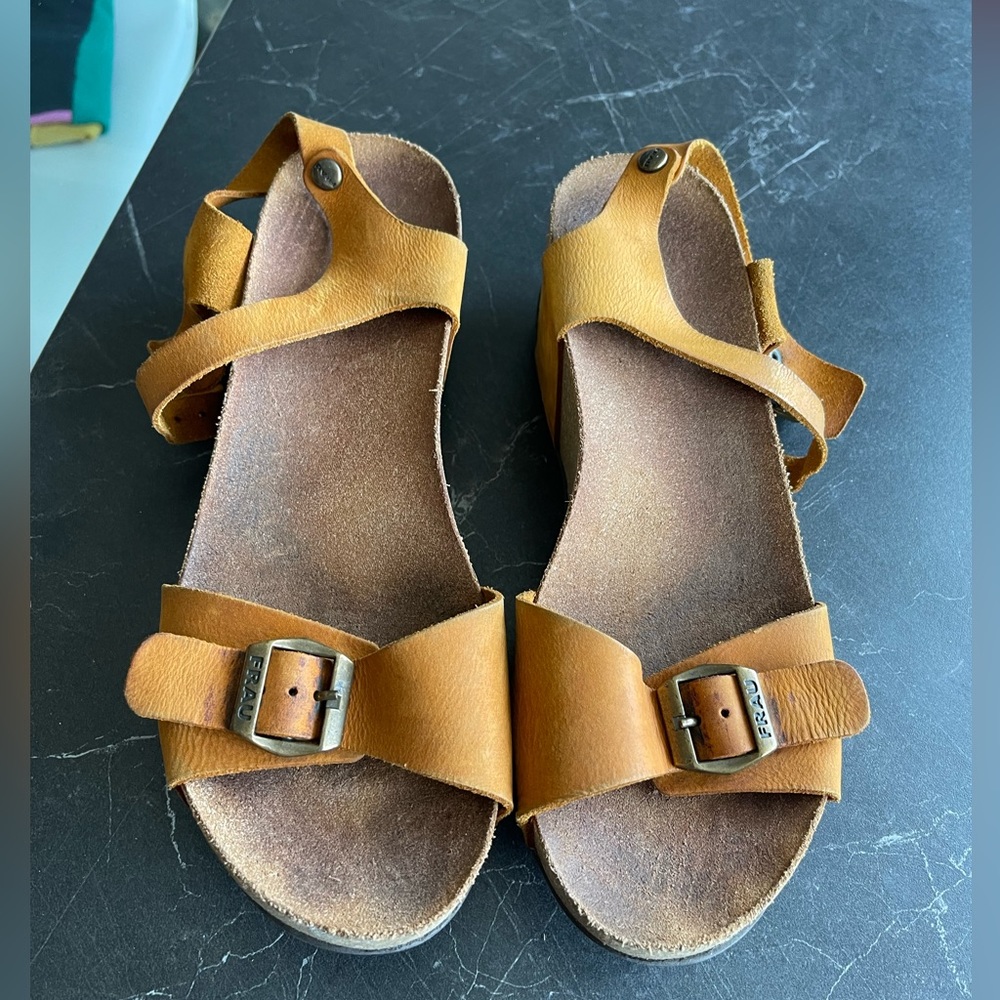 Frau leather cork wedges sandals size 9